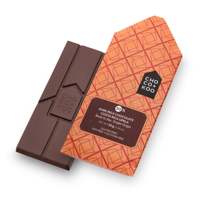 Costa Rica 50% tume piimašokolaaditahvel, Chocokoo, pakend esivaates.