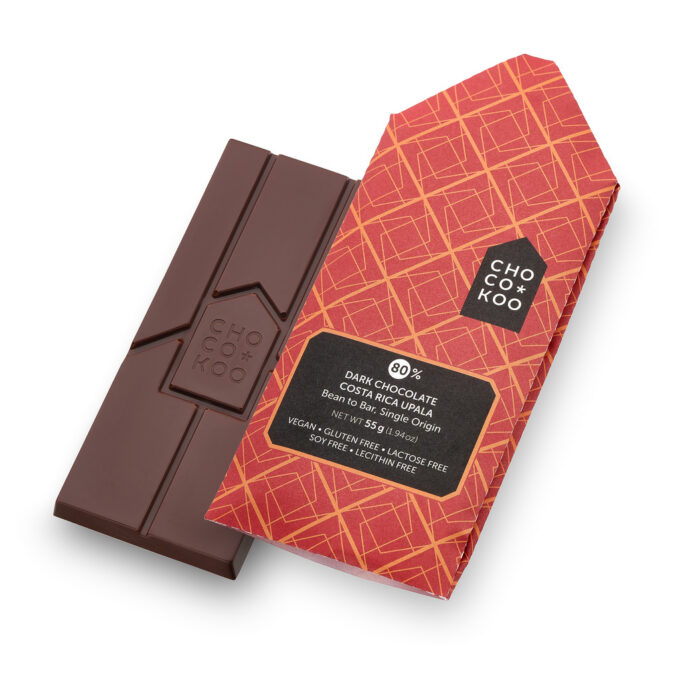Costa Rica 80% tume šokolaaditahvel, Chocokoo, pakend esivaates (Upala).