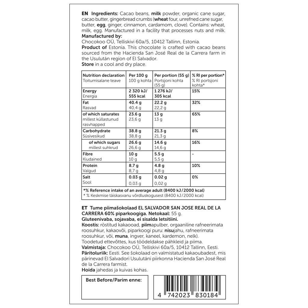 Dark Milk Chocolate EL SALVADOR 60% WITH GINGERBREAD - Image 4