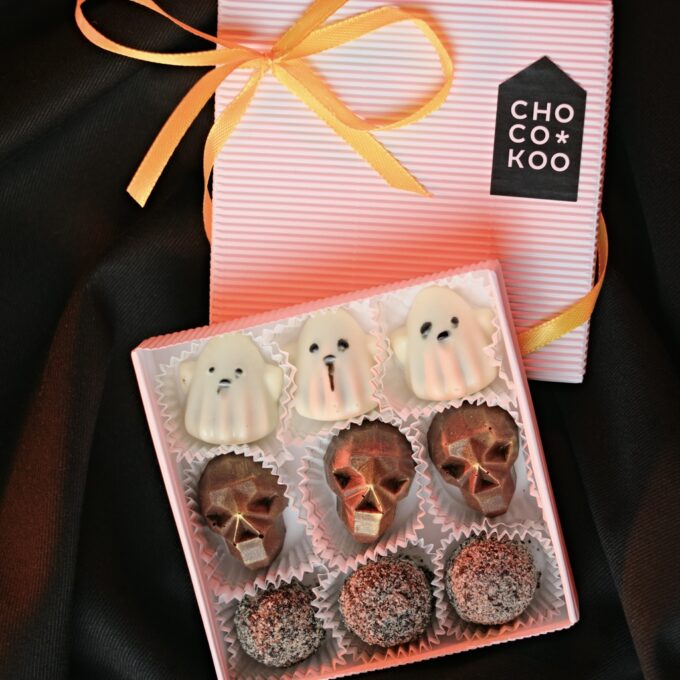 Šokolaadikarp „Halloween“, 9 tk käsitöö šokolaadid, kinkimiseks, Chocokoo.